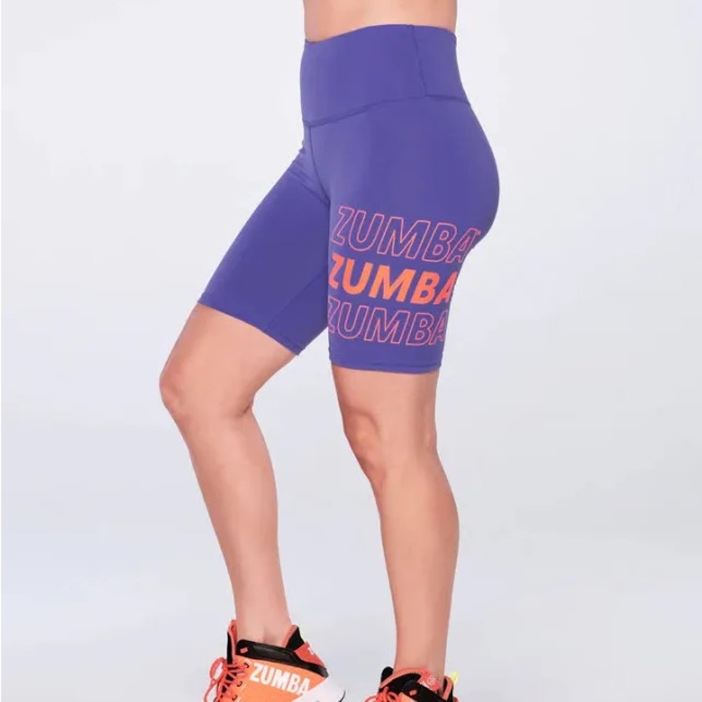 New Zumba High Waisted Biker Shorts size L - Purple Pop